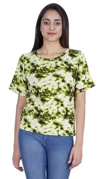 Женские топы с принтом Moomaya, повседневные, с коротким рукавом и круглым вырезом L зелёный