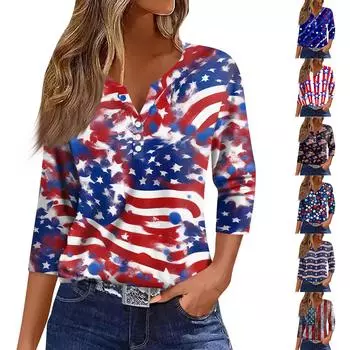 Женские топы с принтом в винтажном стиле, повседневные свободные рубашки с V-образным вырезом больших размеров M