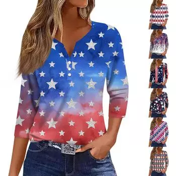 Женские топы с принтом в винтажном стиле, повседневные свободные рубашки с V-образным вырезом больших размеров L винный