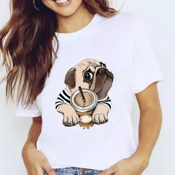 Женские топы с рисунком собаки, домашнего любимца, кофе, трендовый стиль, с героями мультфильмов, животных, 90-х годов, женские топы для отпуска, одежда, футболки, одежда с принтом, футболки S