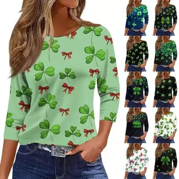 Женские топы с рукавами 3/4, цветочный принт, винтажная мода, повседневные свободные рубашки с круглым вырезом больших размеров L армия зеленый