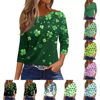 Женские топы с рукавами 3/4, цветочный принт, винтажная мода, повседневные свободные рубашки с круглым вырезом больших размеров L армия зеленый