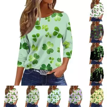 Женские топы с рукавами 3/4, цветочный принт, винтажная мода, повседневные свободные рубашки с круглым вырезом больших размеров L чёрный