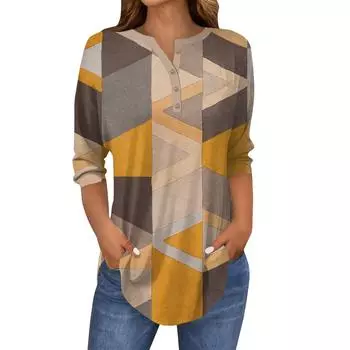 Женские топы с рукавами 3/4, летние футболки с цветочным принтом и V-образным вырезом, повседневные базовые футболки с пуговицами, туники L темно-зеленого