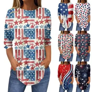 Женские топы с рукавами 3/4, летние футболки с принтом и круглым вырезом, повседневные базовые футболки с пуговицами, туники S красный