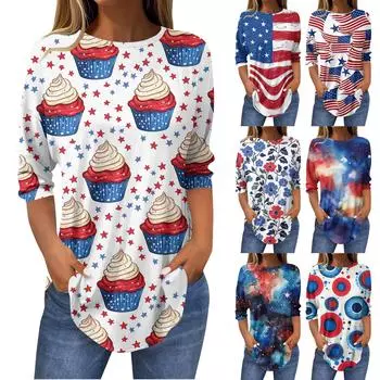 Женские топы с рукавами 3/4, летние футболки с принтом и круглым вырезом, повседневные базовые футболки с пуговицами, туники L киноварь