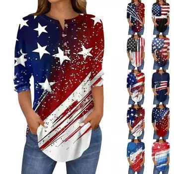 Женские топы с рукавами 3/4, повседневные блузки, свободные туники, футболки на пуговицах L