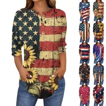 Женские топы с рукавами 3/4, повседневные блузки, свободные туники, футболки на пуговицах M