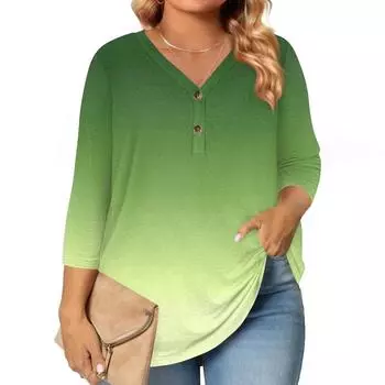 Женские топы с рукавом 3/4, больших размеров, рубашки и блузки на пуговицах с V-образным вырезом, повседневные, с принтом, свободного кроя XXXXXL