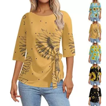 Женские топы с рукавом 3/4. Летние асимметричные футболки. Облегающие повседневные топы. Футболки. Пуловеры. Футболки. Летние топы. Топы с короткими рукавами. L чёрный