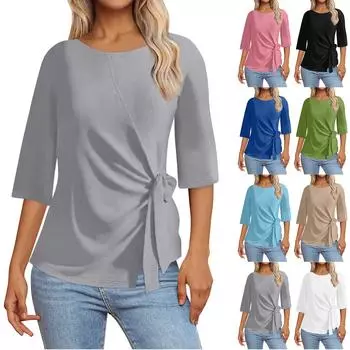 Женские топы с рукавом 3/4. Летние асимметричные футболки. Облегающие повседневные топы. Футболки. Пуловеры. Футболки. Летние топы. Топы с короткими рукавами. L армия зеленый