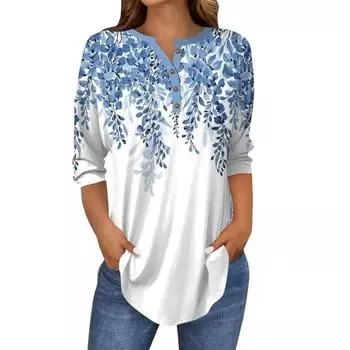Женские топы с рукавом 3/4, весна-лето, повседневные, большого размера, с ретро-цветочным принтом, 3D, рубашка, модная свободная женская одежда, блузка S