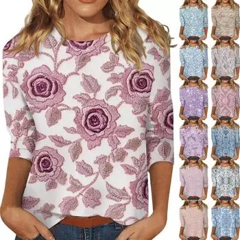 Женские топы с рукавом три четверти и круглым вырезом, свободная футболка с принтом ко Дню святого Валентина XXL