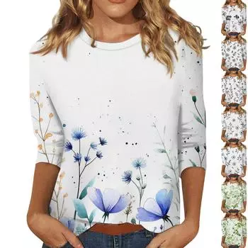 Женские топы с рукавом три четверти и круглым вырезом, свободная футболка с принтом ко Дню святого Валентина L чёрный