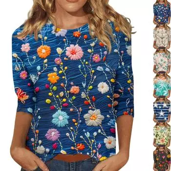 Женские топы с рукавом три четверти и круглым вырезом, свободная футболка с принтом ко Дню святого Валентина L темно-фиолетового