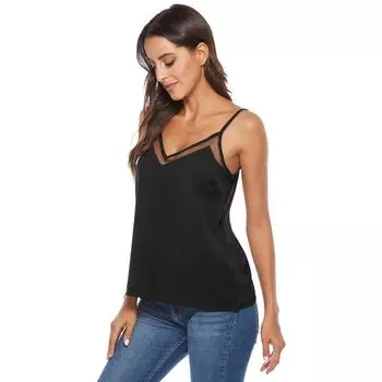 Женские топы с сексуальной цепочкой на подтяжках, винтажные летние топы без рукавов с V-образным вырезом S чёрный