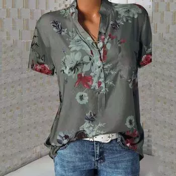 Женские топы с V-образным вырезом, дышащие, эластичные, летние, повседневные, длинные блузки L чёрный