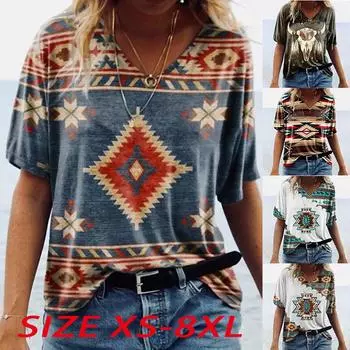 Женские топы с v-образным вырезом и коротким рукавом с винтажным рисунком, свободная футболка, повседневная блузка XS зелёный