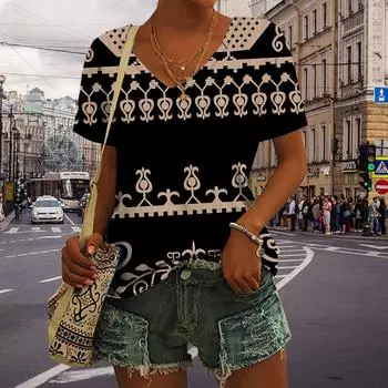 Женские топы с v-образным вырезом и коротким рукавом, черная корона с принтом, свободная футболка, повседневная блузка XS синий