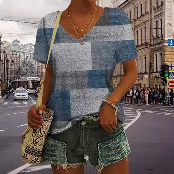 Женские топы с v-образным вырезом и короткими рукавами, фиолетовые топы с принтом снежинок, свободная футболка, повседневная блузка XS синий