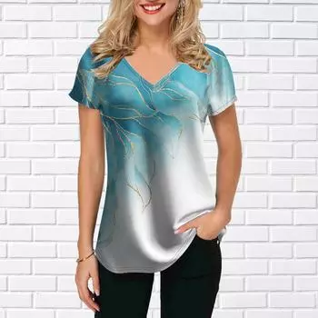 Женские топы с v-образным вырезом и короткими рукавами подсолнечника, листьями и принтом Пномпеня, свободная футболка, повседневная блузка XS фиолетовый