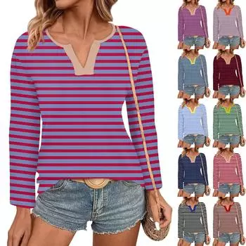 Женские топы с V-образным вырезом и длинным рукавом, повседневные футболки, свободные легкие туники, блузки, рубашки L коричневый