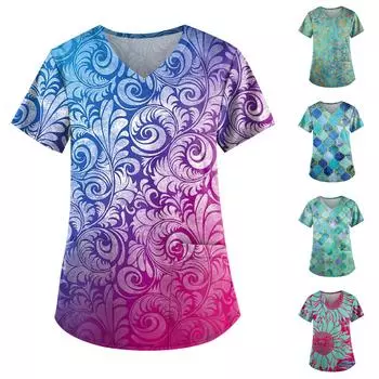 Женские топы с v-образным вырезом и короткими рукавами с персонализированным принтом, рабочие футболки XXL зелёный