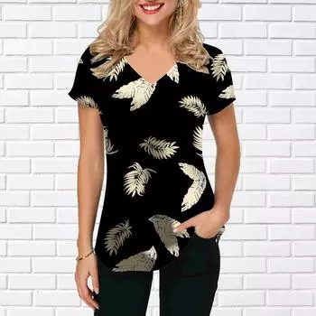 Женские топы с V-образным вырезом и коротким рукавом с принтом подсолнухов, свободная футболка, повседневная блузка XS белый