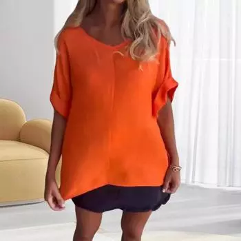 Женские топы с v-образным вырезом и коротким рукавом, однотонная футболка, свободный крой, тонкий пуловер, топы, домашняя уличная повседневная одежда L розы красного