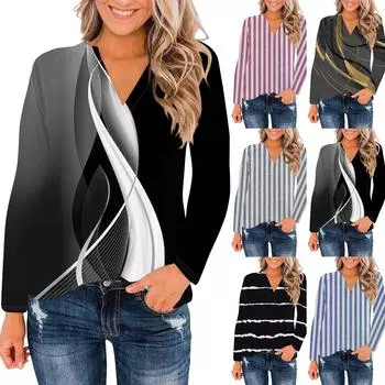 Женские топы с V-образным вырезом и длинным рукавом, повседневные футболки, свободные легкие туники, блузки, рубашки XL