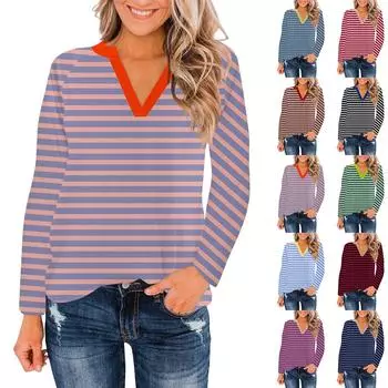 Женские топы с V-образным вырезом и длинным рукавом, повседневные футболки, свободные легкие туники, блузки, рубашки XL синий