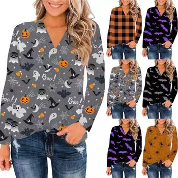 Женские топы с V-образным вырезом и длинным рукавом, повседневные футболки, свободные легкие туники, блузки, рубашки XXL оранжевый