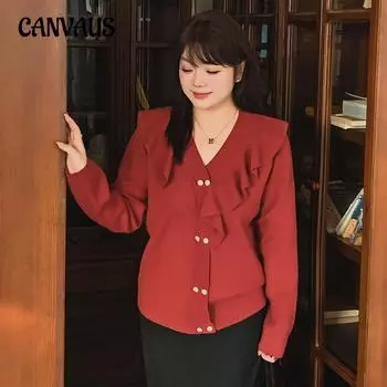 Женские топы с V-образным вырезом и оборками больших размеров, трикотажные изделия, свитер на осень и зиму XL чёрный