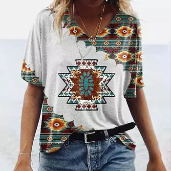 Женские топы с v-образным вырезом и коротким рукавом с винтажным рисунком, свободная футболка, повседневная блузка XS белый