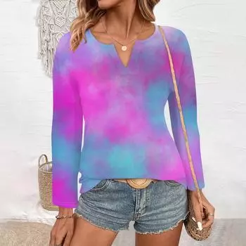 Женские топы с V-образным вырезом и длинным рукавом, повседневные футболки, свободные легкие туники, блузки, рубашки S