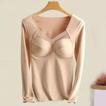 Женские топы с V-образным вырезом, на груди, с подкладкой, с длинным рукавом, термотопы, эластичный бархат DE XL чёрный