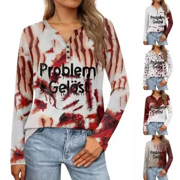 Женские топы с воротником на пуговицах, женские повседневные топы на каждый день, с длинным рукавом, с v-образным вырезом, модные рубашки с принтом, топы, футболки с карманами XXL белый