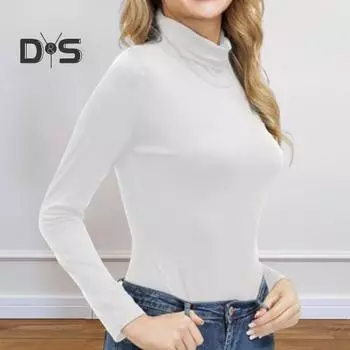 Женские топы с высоким воротником и длинным рукавом, облегающие топы-пуловеры, однотонные базовые водолазки, блузка на каждый день M белый