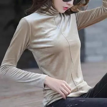 Женские топы с высоким воротником и длинным рукавом, стандартный крой, пуловер, верхняя часть, осень 3XL кофейный