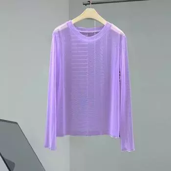 Женские топы с защитой от ультрафиолета, с круглым вырезом, длинным рукавом, свободный крой, быстросохнущая пляжная одежда, прозрачная тонкая блузка