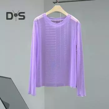 Женские топы с защитой от ультрафиолета, с круглым вырезом, длинным рукавом, свободный крой, быстросохнущая пляжная одежда, прозрачная тонкая блузка зелёный