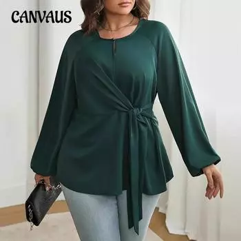 Женские топы с завязками, свободные рубашки с длинным рукавом и завязками больших размеров L зелёный