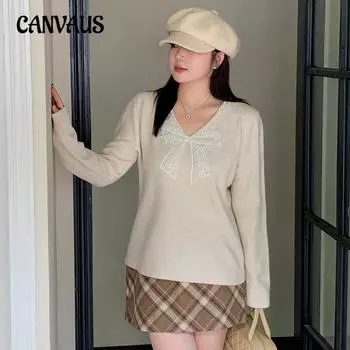 Женские топы с жемчужным бантом больших размеров, осенне-зимний свитер, свободный трикотаж XL чёрный