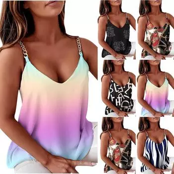 Женские топы, сексуальная цепочка на подтяжках, винтажные летние топы без рукавов с v-образным вырезом, блузка L бежевый