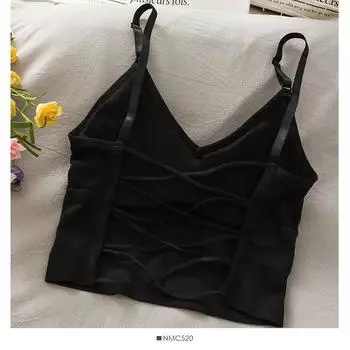 Женские топы, сексуальная майка, женский встроенный бюстгальтер, однотонные майки для женщин, укороченный топ с открытыми плечами, бретелька без рукавов, новинка One Size чёрный