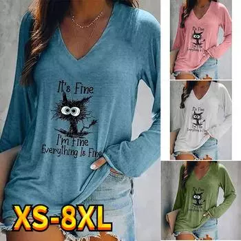 Женские топы Сплошной цвет Футболка Футболка с мультяшным принтом Спортивная активная уличная одежда Выходной Повседневный V-образный вырез с длинным рукавом Essential XS-8XL 5XL