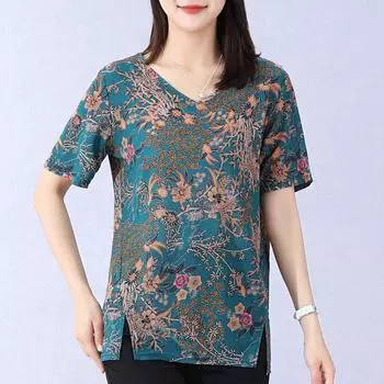 Женские топы среднего возраста, летние большие размеры, новые элегантные повседневные женские блузки и рубашки с короткими рукавами L