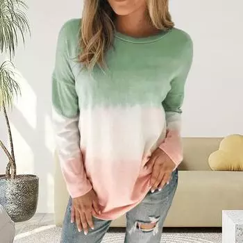 Женские топы свободного кроя весна-осень в стиле дорожных поездок футболка с принтом тай-дай градиентного цвета толстовка с круглым вырезом и длинными рукавами XXL фиолетовый