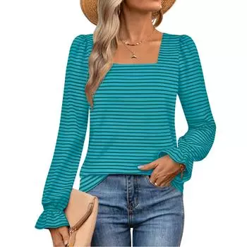 Женские топы, свободный полосатый пуловер, повседневные рубашки, топ L циан