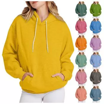 Женские топы Толстовка с принтом Круглый вырез С капюшоном Повседневная L синий